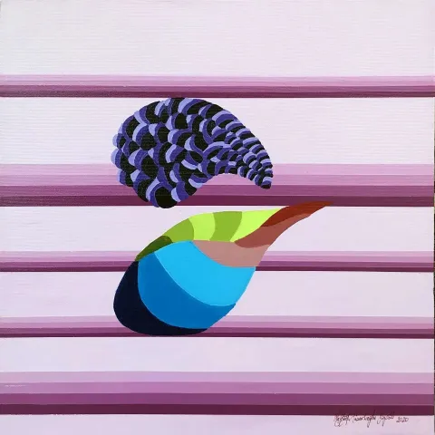 "Zamansız Biçimler Serisi" eseri MEHTAP PAZARLIOĞLU BİNGÖL tarafından 2020 yılında 40x40 cm ölçülerinde Tuval üzeri akrilik boya tekniği ile yapılmıştır.
