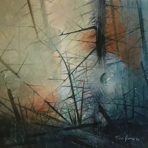 "Catharsis" eseri MUSA GÜNEY tarafından 2020 yılında 40x40 cm ölçülerinde Tuval üzeri yağlı boya tekniği ile yapılmıştır.