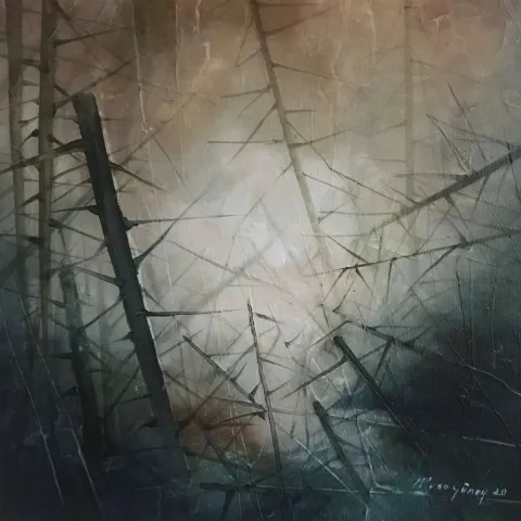 "Catharsis" eseri MUSA GÜNEY tarafından 2020 yılında 40x40 cm ölçülerinde Tuval üzeri yağlı boya tekniği ile yapılmıştır.