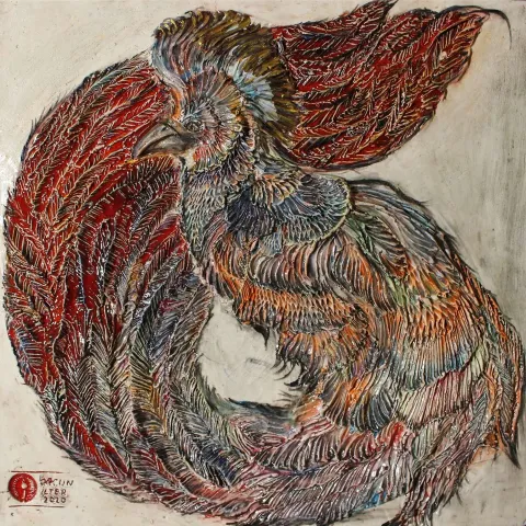 "Zümrüdü Anka" eseri ORÇUN İLTER tarafından 2020 yılında 40x40 cm ölçülerinde Seramik, sır altı dekor, 1100 °C tekniği ile yapılmıştır.