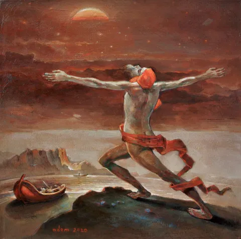 "Vurgun" eseri ADEM BAŞPINAR tarafından 2020 yılında 40x40 cm ölçülerinde Tuval üzeri akrilik boya tekniği ile yapılmıştır.