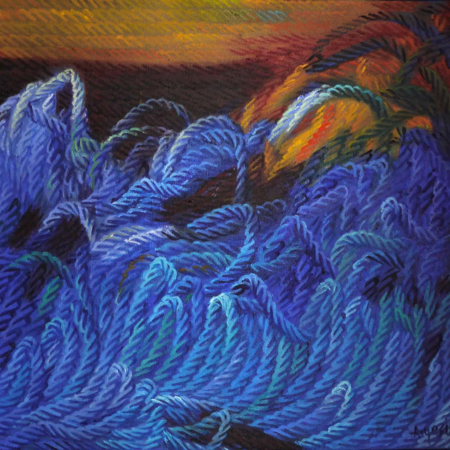 "Sesler ve İzler" eseri AHMET YEŞİL tarafından 2020 yılında 40x40 cm ölçülerinde Tuval üzeri yağlı boya tekniği ile yapılmıştır.