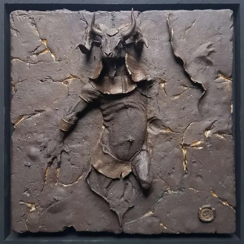 Bu eser BUĞRA ÖZER tarafından 2020 yılında 40x40x10 cm ölçülerinde Siyah Kil tekniği ile yapılmıştır.