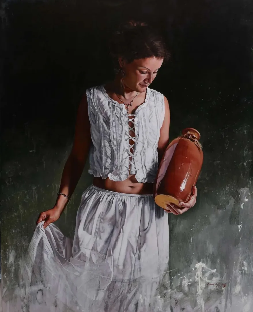 yakınlaştır "Su Testisi ve Model" eseri HASAN SAYGIN tarafından 100x81 cm ölçülerinde Tuval üzeri yağlı boya tekniği ile yapılmıştır.