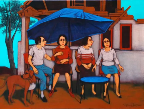 "isimsiz" eseri ORHAN UMUT tarafından 2019 yılında 60x80 cm ölçülerinde Tuval üzeri akrilik boya tekniği ile yapılmıştır.