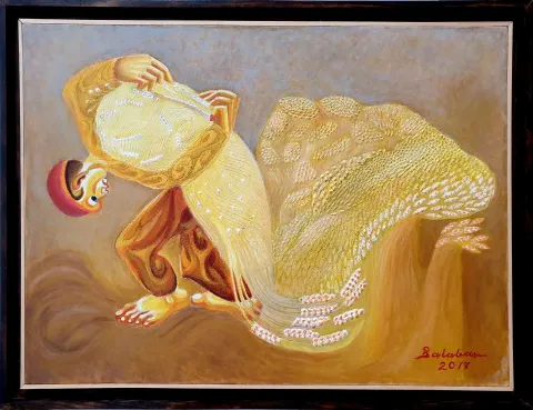 "Tarlayı Sırtlayan Adam" eseri İBRAHİM BALABAN tarafından 2017 yılında 60x85 cm ölçülerinde Tuval üzeri yağlı boya tekniği ile yapılmıştır.