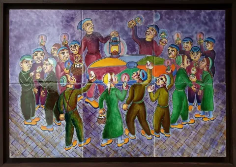 "Macuncu" eseri İBRAHİM BALABAN tarafından 2007 yılında 50x75 cm ölçülerinde 4/15 İznik Mavi Çini Yapım tekniği ile yapılmıştır.