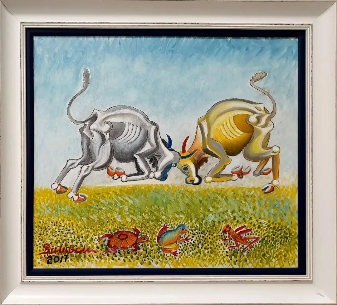 "Tokuşan Öküzler" eseri İBRAHİM BALABAN tarafından 2017 yılında 50x60 cm ölçülerinde Tuval üzeri yağlı boya tekniği ile yapılmıştır.