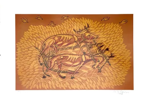 "Ekin Tarlasında Karasaban ve Öküzler" eseri İBRAHİM BALABAN tarafından 1999 yılında 84/250 Serigrafi tekniği ile yapılmıştır.