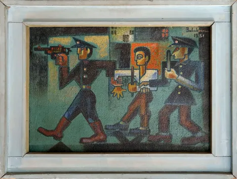 "Tutuklu Öğrenci" eseri İBRAHİM BALABAN tarafından 1961 yılında 50x70 cm ölçülerinde Tuval üzeri yağlı boya tekniği ile yapılmıştır.