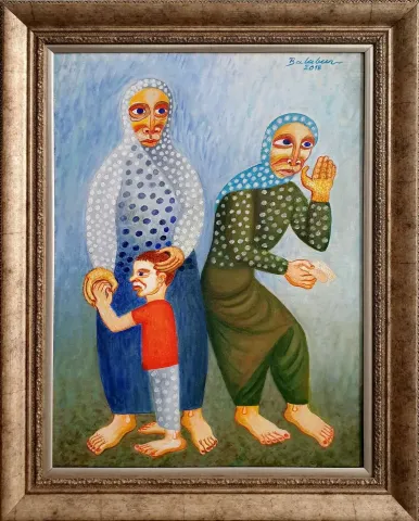 "Eczanenin Önü" eseri İBRAHİM BALABAN tarafından 2018 yılında 70x50 cm ölçülerinde Tuval üzeri yağlı boya tekniği ile yapılmıştır.