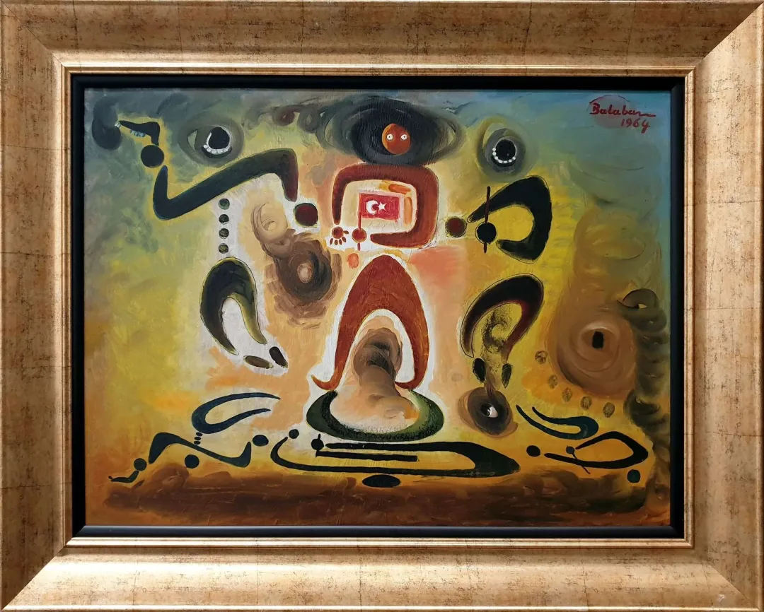 yakınlaştır "Tutuklu Öğrenci" eseri İBRAHİM BALABAN tarafından 1964 yılında 50x70 cm ölçülerinde Duralite marufle kartona yağlı boya tekniği ile yapılmıştır.