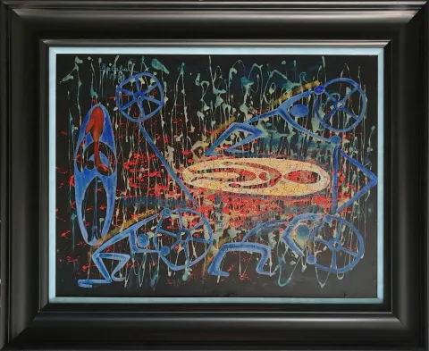 "Cinayet" eseri İBRAHİM BALABAN tarafından 1964 yılında 50x70 cm ölçülerinde Duralit üzeri yağlı boya tekniği ile yapılmıştır.