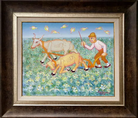 "Çift Süren" eseri İBRAHİM BALABAN tarafından 2012 yılında 40x50 cm ölçülerinde Tuval üzeri yağlı boya tekniği ile yapılmıştır.