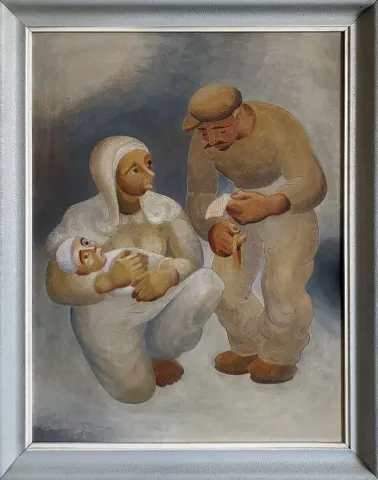 "Analı Babalı" eseri İBRAHİM BALABAN tarafından 1970 yılında 43x58 cm ölçülerinde Duralite marufle kartona yağlı boya tekniği ile yapılmıştır.