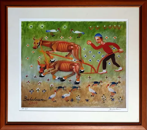 "Çift Süren" eseri İBRAHİM BALABAN tarafından 2018 yılında 55x65 cm ölçülerinde EA 3/3 Serigrafi tekniği ile yapılmıştır.