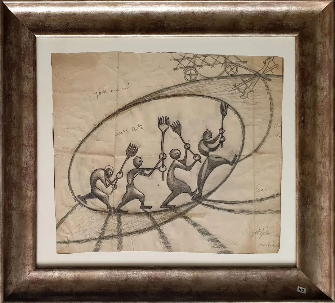 yakınlaştır "Harman" eseri İBRAHİM BALABAN tarafından 1960 yılında 44x50 cm ölçülerinde Kağıt üzeri karakalem tekniği ile yapılmıştır.