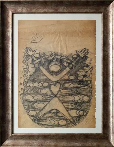 "Grizu" eseri İBRAHİM BALABAN tarafından 1960 yılında 70x50 cm ölçülerinde Kağıt üzeri karakalem tekniği ile yapılmıştır.