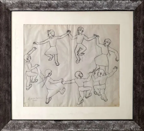 "Çocukların Halayı" eseri İBRAHİM BALABAN tarafından 1980 yılında 48x57 cm ölçülerinde Kağıt üzeri karakalem tekniği ile yapılmıştır.