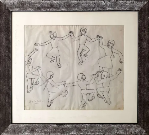 "Çocukların Halayı" eseri İBRAHİM BALABAN tarafından 1980 yılında 48x57 cm ölçülerinde Kağıt üzeri karakalem tekniği ile yapılmıştır.