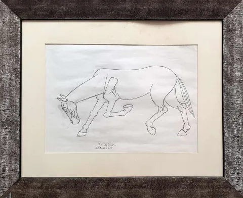 "At" eseri İBRAHİM BALABAN tarafından 2010 yılında 35x50 cm ölçülerinde Kağıt üzeri karakalem tekniği ile yapılmıştır.