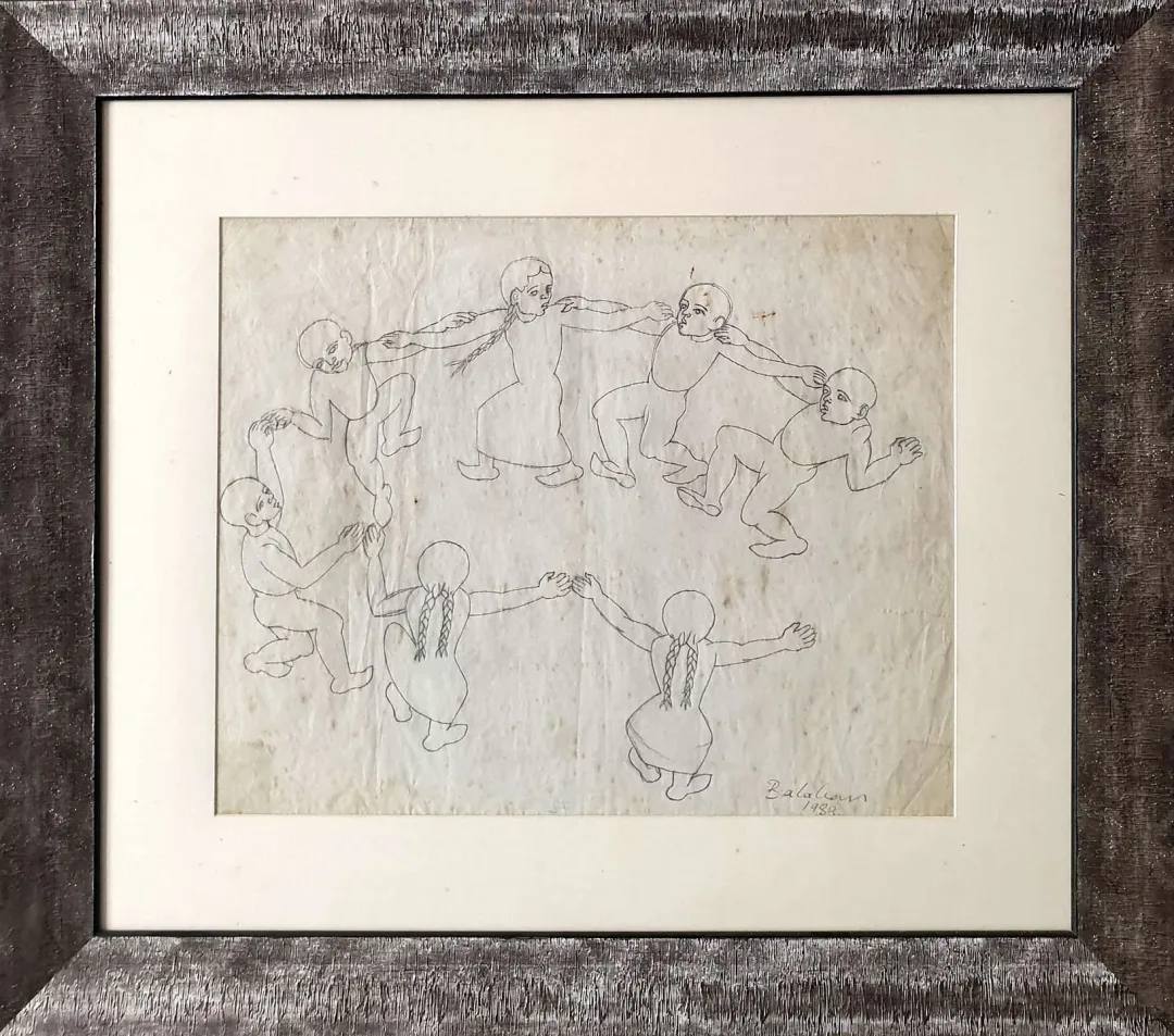 yakınlaştır "Çocukların Halayı" eseri İBRAHİM BALABAN tarafından 1989 yılında 40x49 cm ölçülerinde Kağıt üzeri karakalem tekniği ile yapılmıştır.