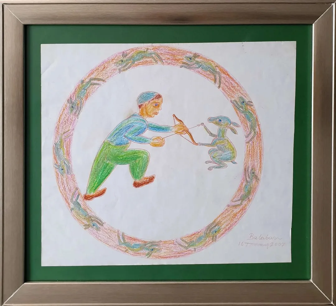yakınlaştır "Avcı Çocuk" eseri İBRAHİM BALABAN tarafından 2007 yılında 36x42 cm ölçülerinde Kağıt üzeri pastel boya tekniği ile yapılmıştır.