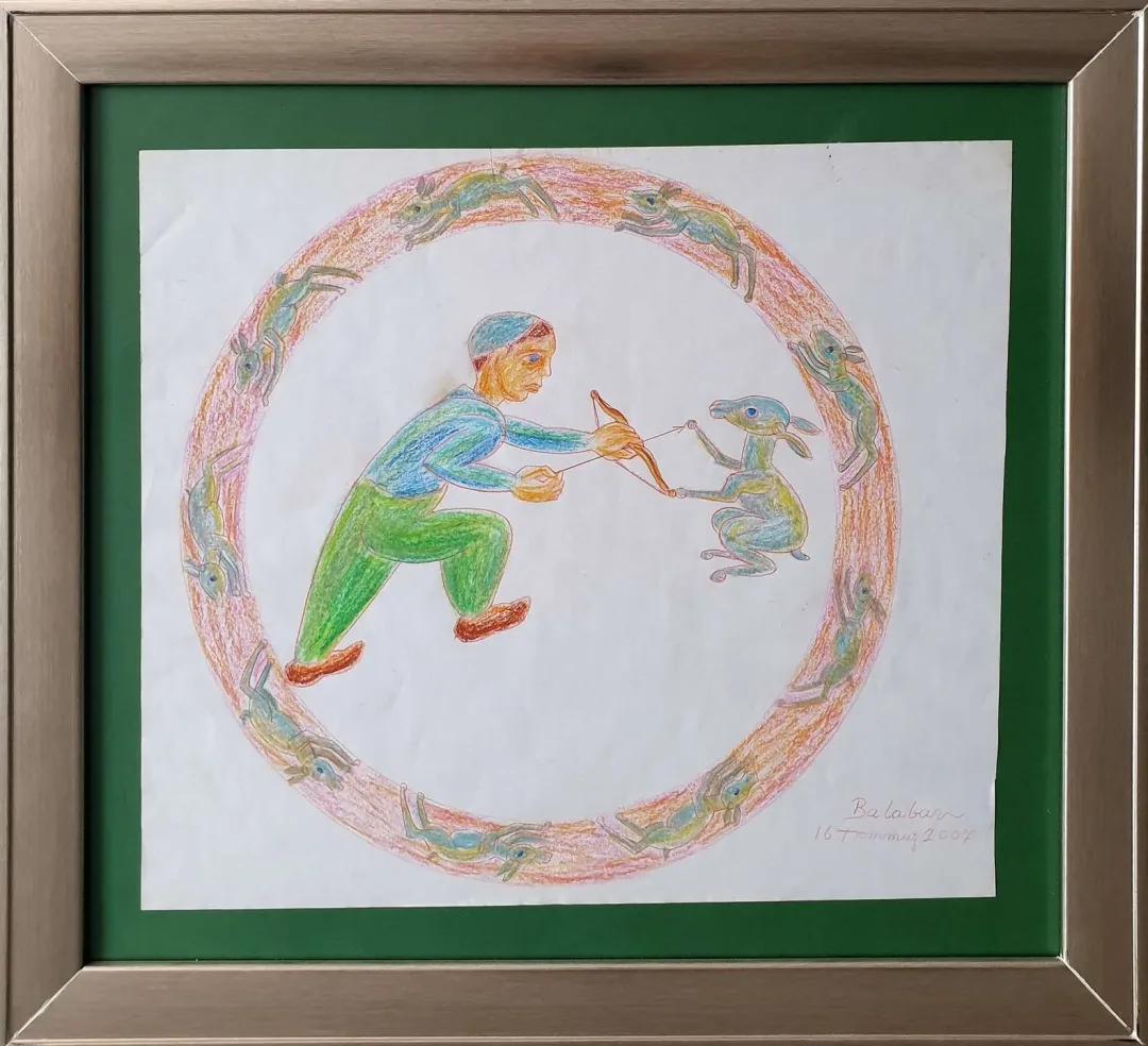 yakınlaştır "Avcı Çocuk" eseri İBRAHİM BALABAN tarafından 2007 yılında 36x42 cm ölçülerinde Kağıt üzeri pastel boya tekniği ile yapılmıştır.