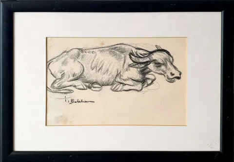 "Manda" eseri İBRAHİM BALABAN tarafından 1945 yılında 18x25 cm ölçülerinde Kağıt üzeri karakalem tekniği ile yapılmıştır.