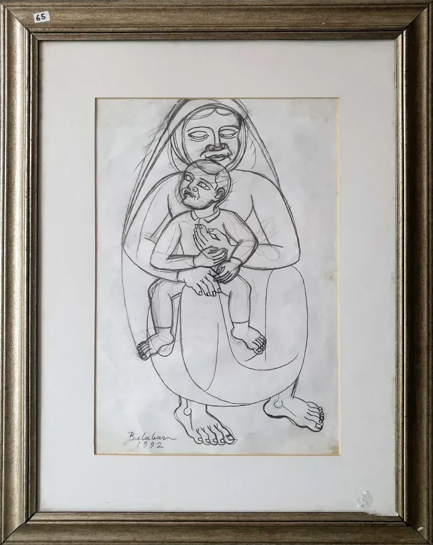 yakınlaştır "Ana ve Çocuk" eseri İBRAHİM BALABAN tarafından 1992 yılında 42x29 cm ölçülerinde Kağıt üzeri karakalem tekniği ile yapılmıştır.