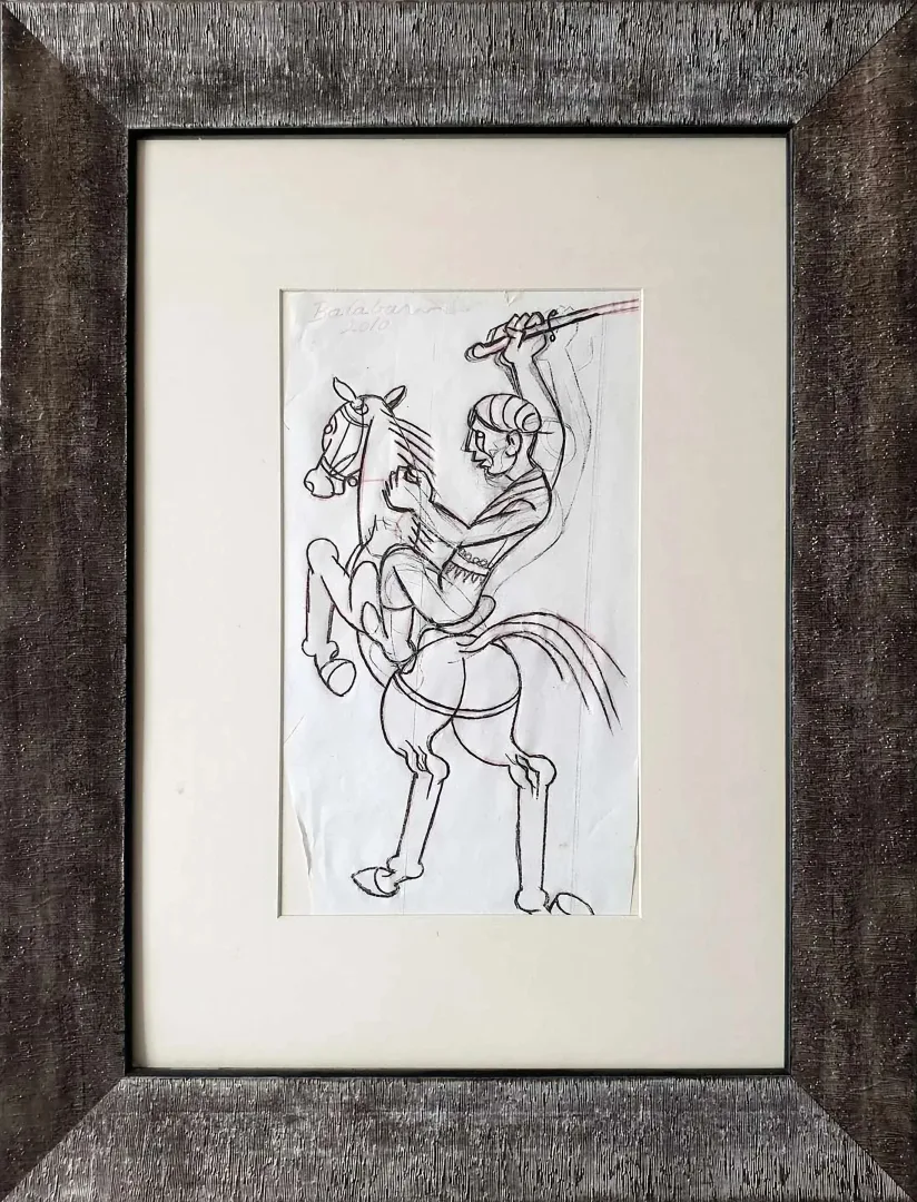 yakınlaştır "Atlı" eseri İBRAHİM BALABAN tarafından 2010 yılında 33x19 cm ölçülerinde Kağıt üzeri karakalem tekniği ile yapılmıştır.