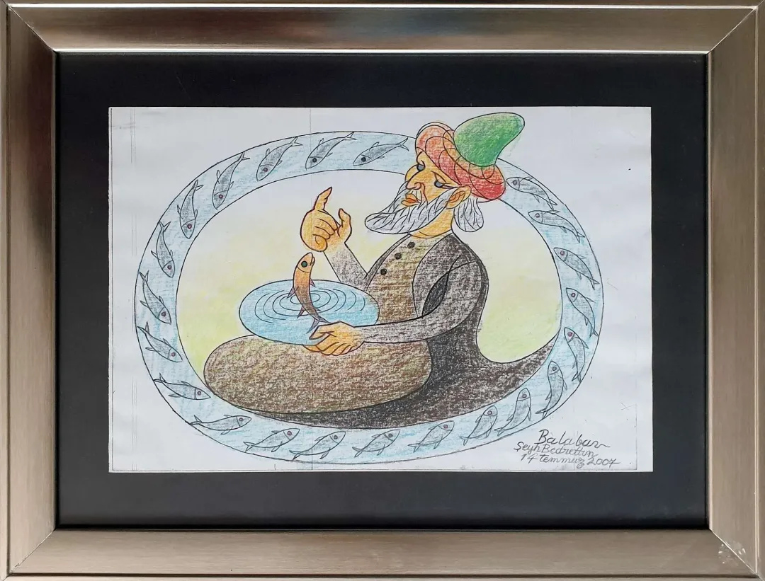 yakınlaştır "Şeyh Bedrettin" eseri İBRAHİM BALABAN tarafından 2007 yılında 27x40 cm ölçülerinde Kağıt üzeri pastel boya tekniği ile yapılmıştır.