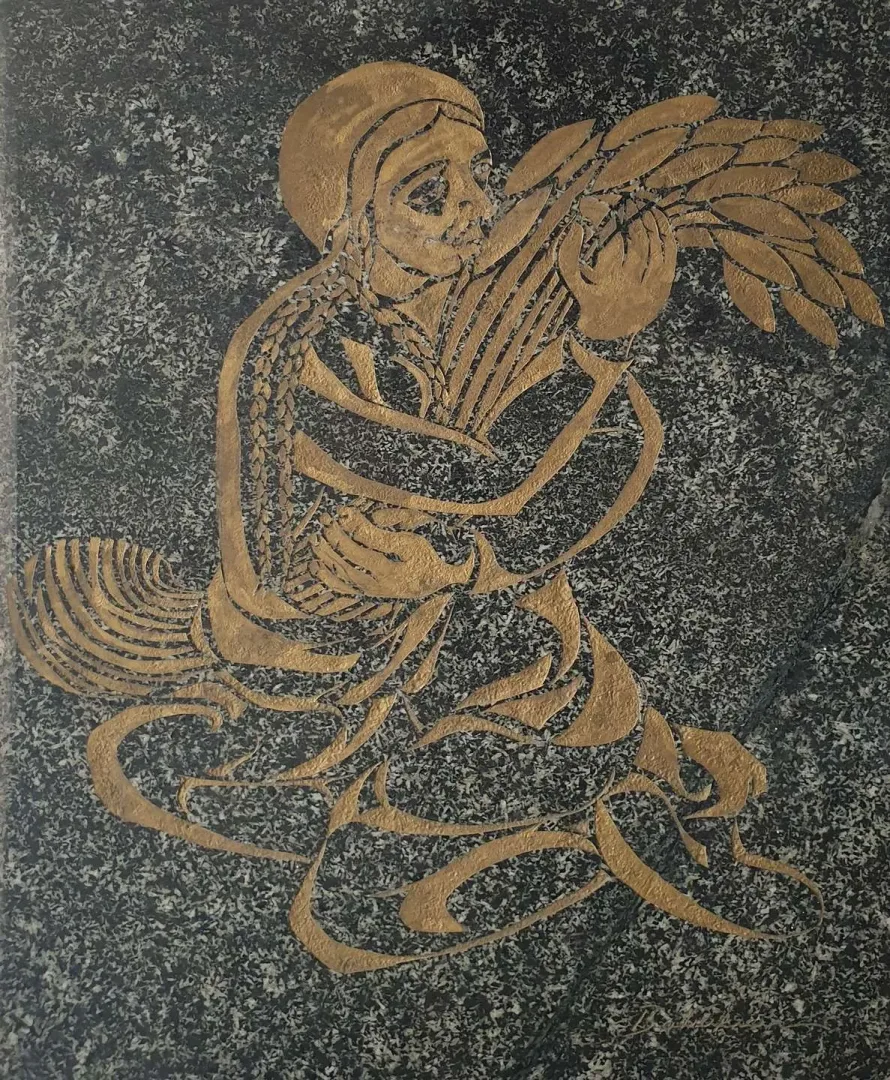 yakınlaştır "Başaklı Kadın" eseri İBRAHİM BALABAN tarafından 1970 yılında 49x40 cm ölçülerinde Granit üzeri oyma tekniği ile yapılmıştır.