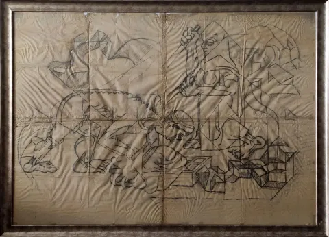 "Kerpiç Kesenler" eseri İBRAHİM BALABAN tarafından 1959 yılında 136x195 cm ölçülerinde Kağıt üzeri karakalem tekniği ile yapılmıştır.