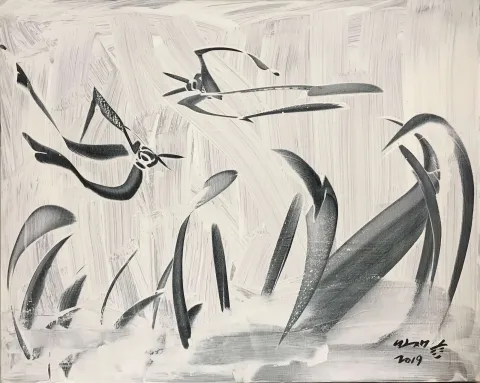 KİM YONG MOON — 2019 Bu eser KİM YONG MOON tarafından 2019 yılında 80x100 cm ölçülerinde Tuval üzeri akrilik boya tekniği ile yapılmıştır.
