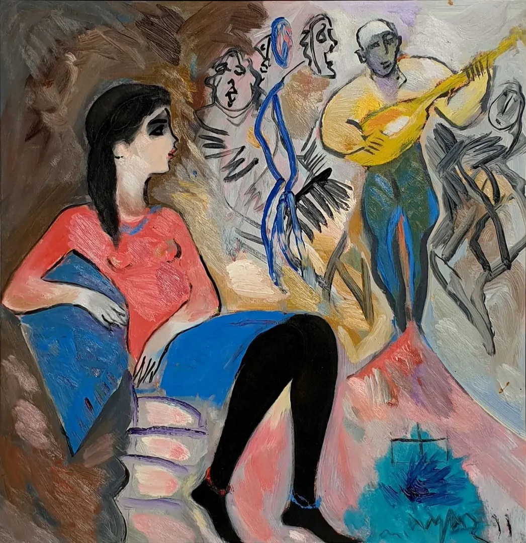 "İsimsiz" eseri MUSTAFA AYAZ tarafından 1999 yılında 50x50 cm ölçülerinde Duralit üzeri yağlı boya tekniği ile yapılmıştır.