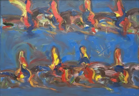 FEVZİ KARAKOÇ — “İsimsiz”, 1993 "İsimsiz" eseri FEVZİ KARAKOÇ tarafından 1993 yılında 70x100 cm ölçülerinde Duralite Marufle Kağıt üzeri yağlı boya tekniği ile yapılmıştır.
