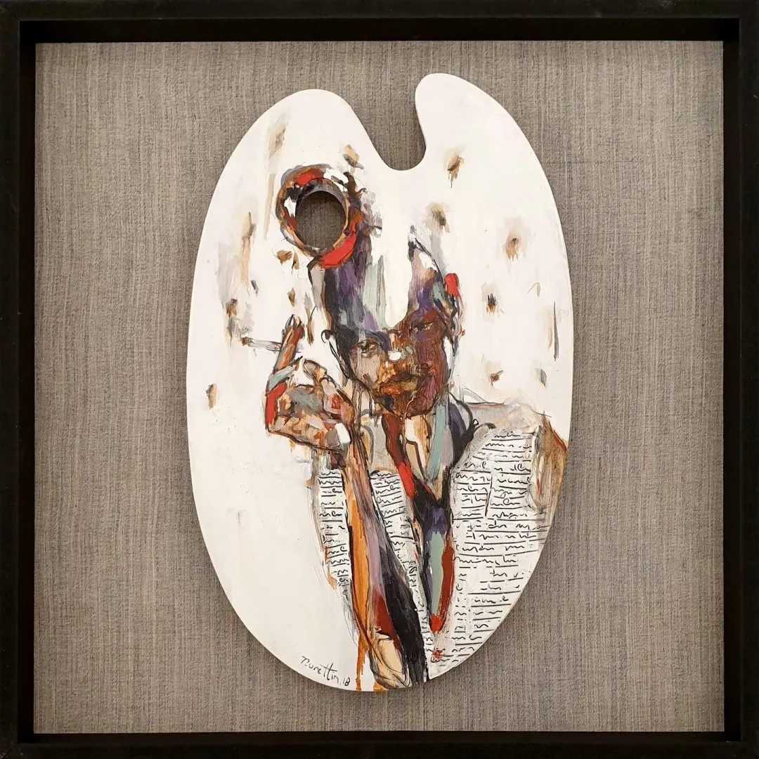 NURETTİN AKKAYA — “İsimsiz”, 2018 "İsimsiz" eseri NURETTİN AKKAYA tarafından 2018 yılında 52x33 cm ölçülerinde Ahşap palet üzeri yağlı boya tekniği ile yapılmıştır.