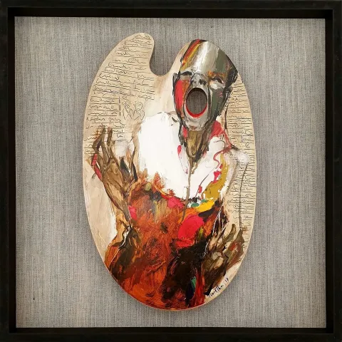 NURETTİN AKKAYA — “Untitled”, 2019 "İsimsiz" eseri NURETTİN AKKAYA tarafından 2019 yılında 52x33 cm ölçülerinde Ahşap palet üzeri yağlı boya tekniği ile yapılmıştır.