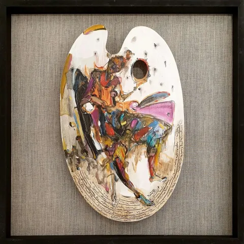 NURETTİN AKKAYA — “Untitled”, 2019 "İsimsiz" eseri NURETTİN AKKAYA tarafından 2019 yılında 52x33 cm ölçülerinde Ahşap palet üzeri yağlı boya tekniği ile yapılmıştır.