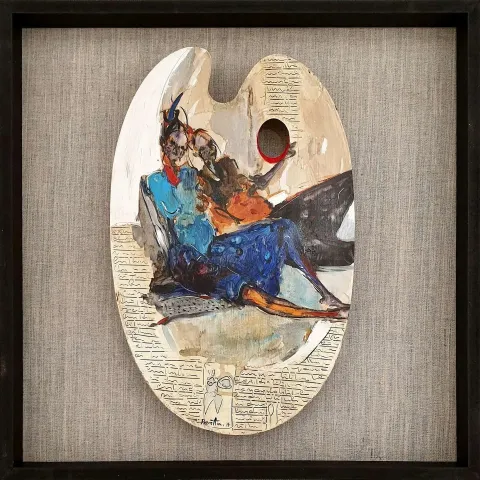 NURETTİN AKKAYA — “Untitled”, 2019 "İsimsiz" eseri NURETTİN AKKAYA tarafından 2019 yılında 52x33 cm ölçülerinde Ahşap palet üzeri yağlı boya tekniği ile yapılmıştır.