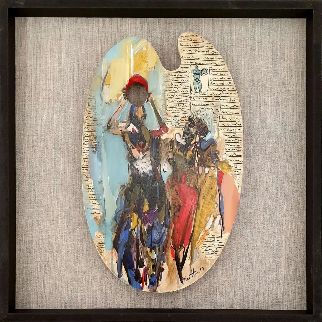 NURETTİN AKKAYA — “İsimsiz”, 2019 "İsimsiz" eseri NURETTİN AKKAYA tarafından 2019 yılında 52x33 cm ölçülerinde Ahşap palet üzeri yağlı boya tekniği ile yapılmıştır.