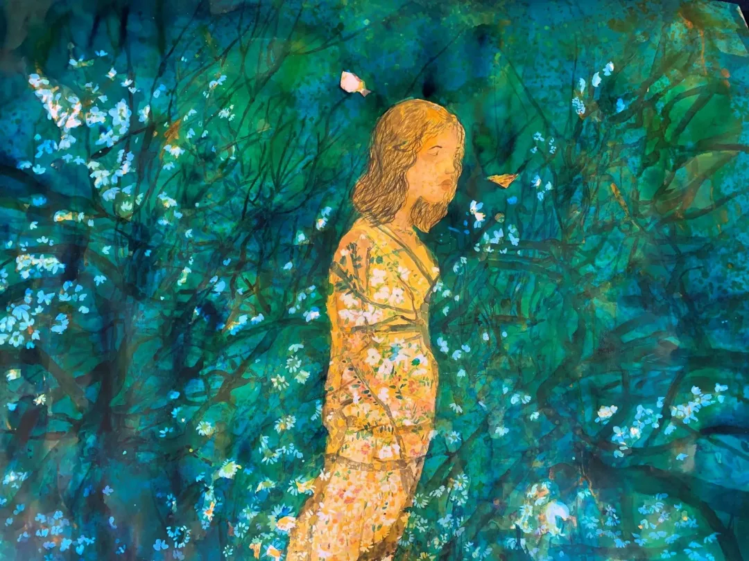 yakınlaştır "Gece bahçesi" eseri PINAR TINÇ tarafından 2019 yılında 105x150 cm ölçülerinde Kağıt üzeri çini mürekkebi tekniği ile yapılmıştır.
