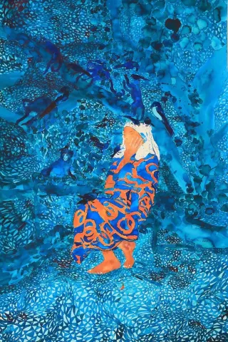 PINAR TINÇ — “Rüya”, 2020 "Rüya" eseri PINAR TINÇ tarafından 2020 yılında 150x92 cm ölçülerinde Kağıt üzeri çini mürekkebi tekniği ile yapılmıştır.