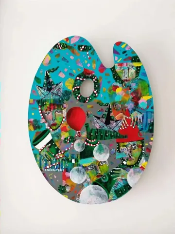 TAMER DERİCAN — “Untitled”, 2020 "İsimsiz" eseri TAMER DERİCAN tarafından 2020 yılında 52x33 cm ölçülerinde Ahşap palet üzeri yağlı boya tekniği ile yapılmıştır.