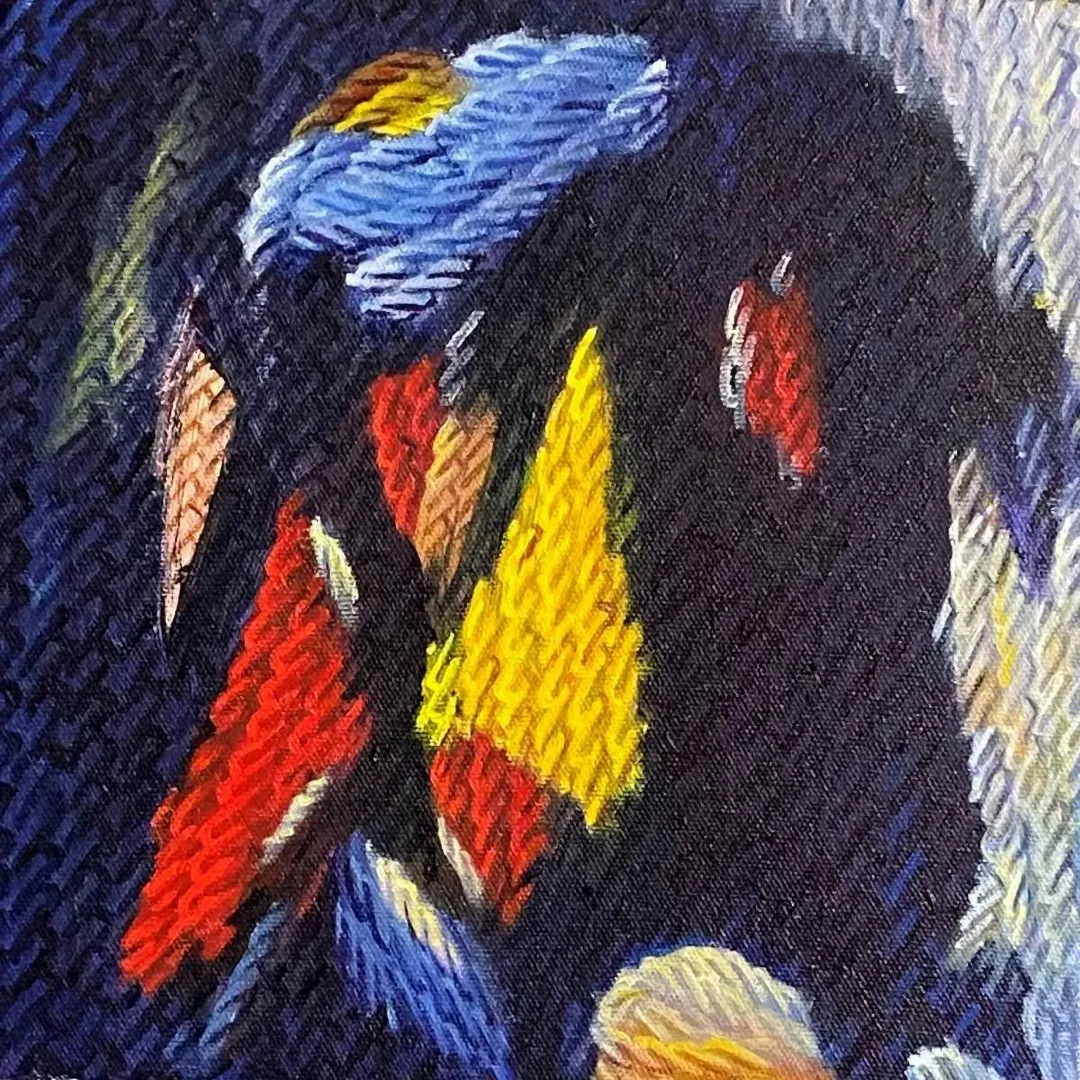 "Sesler ve İzler" eseri AHMET YEŞİL tarafından 25x25 cm ölçülerinde Tuval üzeri yağlı boya tekniği ile yapılmıştır.