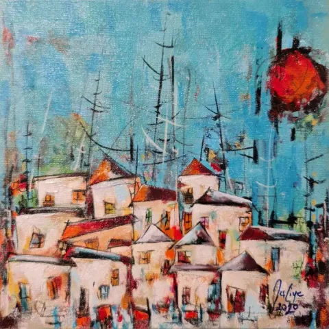Bu eser NACİYE BOZDOĞAN AKBAŞ tarafından 25x25 cm ölçülerinde Tuval üzeri yağlı boya tekniği ile yapılmıştır.