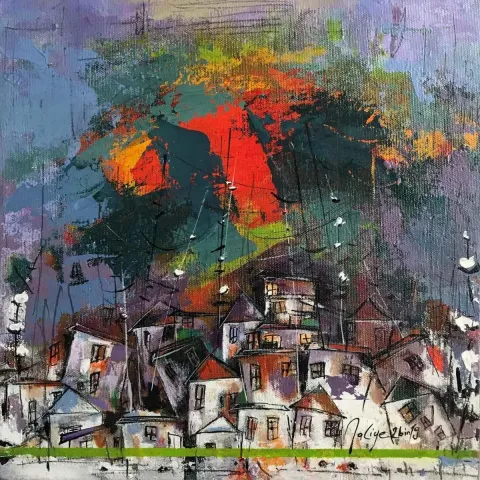 Bu eser NACİYE BOZDOĞAN AKBAŞ tarafından 25x25 cm ölçülerinde Tuval üzeri yağlı boya tekniği ile yapılmıştır.