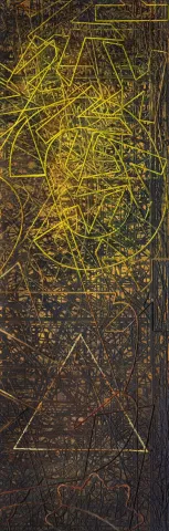 ALİ ERTUĞRUL KÜPELİ — “Keops”, 2021 "Keops" eseri ALİ ERTUĞRUL KÜPELİ tarafından 2021 yılında 149x47 cm ölçülerinde MDF üzeri karışık teknik tekniği ile yapılmıştır.