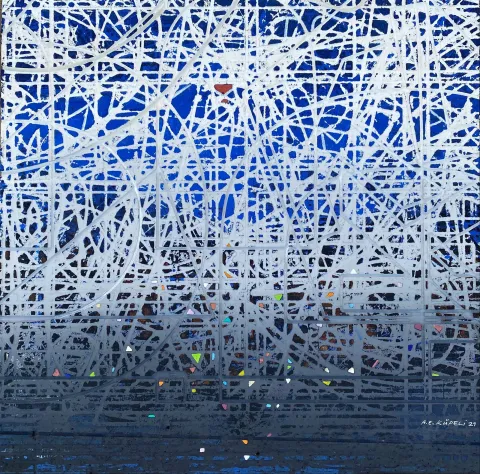 ALİ ERTUĞRUL KÜPELİ — “Mavi Resital-I”, 2021 "Mavi Resital-I" eseri ALİ ERTUĞRUL KÜPELİ tarafından 2021 yılında 60x60 cm ölçülerinde MDF üzeri akrilik boya tekniği ile yapılmıştır.